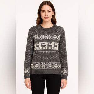 POL Nordic  Deer Sweater Womens Fair Isle Reindeer Holiday Christmas Small